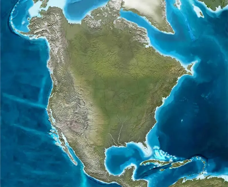 Map of North America, as it might have looked during the Pliocene era