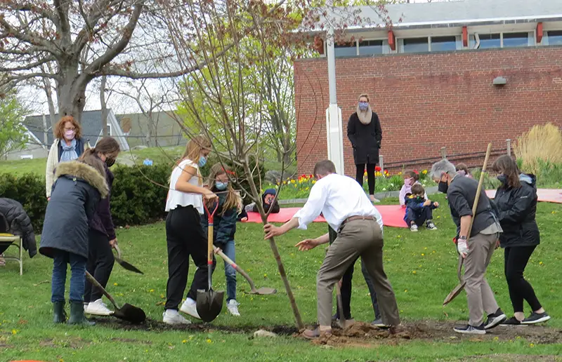 Tree planting at the Johnson School. Photo by Vi Patek